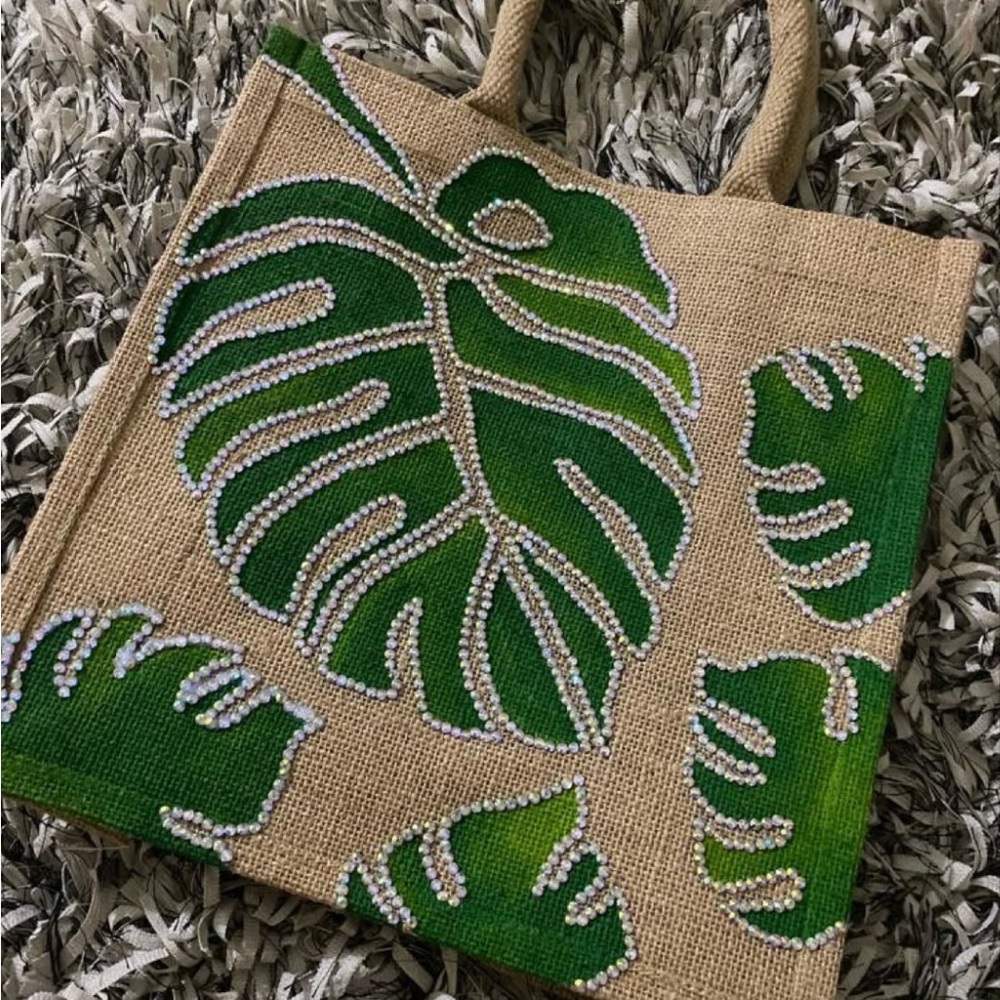 Green Leaf Patterned Tote Bag